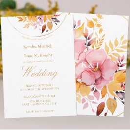 金ゴールドイエローウォーターフローラ結婚ズ 招待状