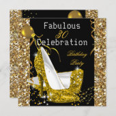 金ゴールドイエローグリッターヒール誕生日パーティー 招待状 (正面/裏面)