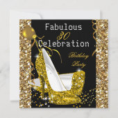 金ゴールドイエローグリッターヒール誕生日パーティー 招待状 (正面)