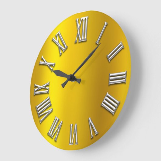 金ゴールドイエローグレーメタルグレーシルバーローマ数字 ラージ壁時計 (傾斜)