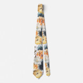 金ゴールドイエローネイビーブルーバラフローラネックタイ ネクタイ (正面)