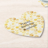 金ゴールドイエローハニカム誕生日 ペーパーコースター (アングル)