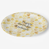 金ゴールドイエローハニカム誕生日 ペーパープレート (アングル)