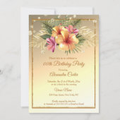金ゴールドイエローピンクセピアハイビスカスバースデーパーティー 招待状 (正面)