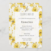金ゴールドイエローフラワーズ誕生日 招待状 (正面/裏面)