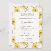 金ゴールドイエローフラワーズ誕生日 招待状 (正面)