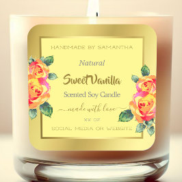 金ゴールドイエローフローラ製品のパッケージングラベルバラ スクエアシール