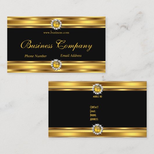 金ゴールドイエローブラックダイヤモンドジュエルエレガントクラス 名刺 (正面/裏面)