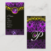 金ゴールドイエローブラックパープルアメジストダマスクモノグラム 名刺 (正面/裏面)