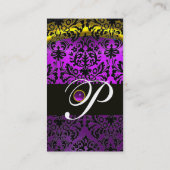 金ゴールドイエローブラックパープルアメジストダマスクモノグラム 名刺 (裏面)
