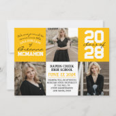 金ゴールドイエローホワイト4写真卒業のお知らせ 招待状 (正面)