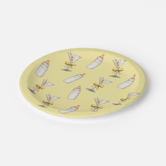 金ゴールドイエローボウマルティーニベビーボトルベビーシャワー ペーパープレート (アングル)