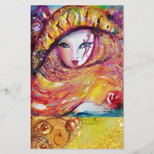 金ゴールドイエロー文房具におけるベネチアカーニバルマスク 便箋 (正面)