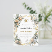 金ゴールドイエロー花模様リボン誕生日の招待状 (スタンド正面)