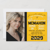 金ゴールドイエロー&ブラック卒業2フォト招待状 招待状 (正面)