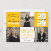 金ゴールドイエロー&ホワイト3写真卒業招待状 招待状 (正面)