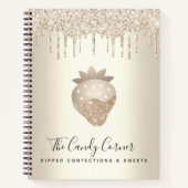 金ゴールドイチゴグリッタードリップス菓子 ノートブック (正面)