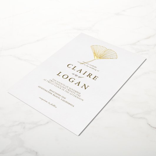 金ゴールドイチョウ葉エレガントな結婚式 箔招待状 (回転した状態)