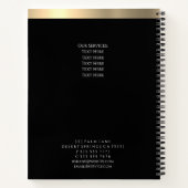 金ゴールドイニシャルとストライプ、職業、ブラック ノートブック (裏面)