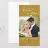 金ゴールドイニシャルス結婚クリプトありがとうフォトカード サンキューカード (正面/裏面)