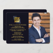 金ゴールドイニシャルフォト招待状 招待状 (正面/裏面)