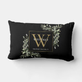金ゴールドイニシャルモノグラムグリモダンーナリーフローラブラック ランバークッション (裏面)