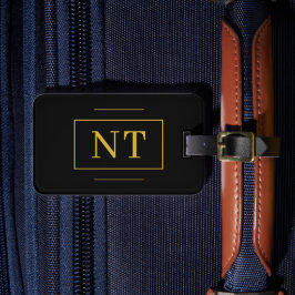 金ゴールドイニシャルモノグラムブラック ラゲッジタグ