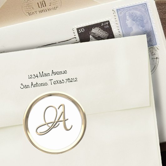 金ゴールドイニシャルモノグラムAスクリプト任意の色 ラウンドシール