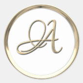 金ゴールドイニシャルモノグラムAスクリプト任意の色 ラウンドシール (正面)