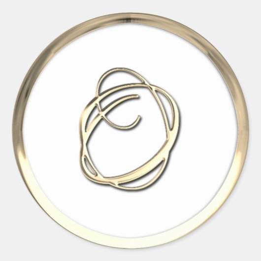 金ゴールドイニシャルモノグラムOスクリプト任意の色 ラウンドシール (正面)