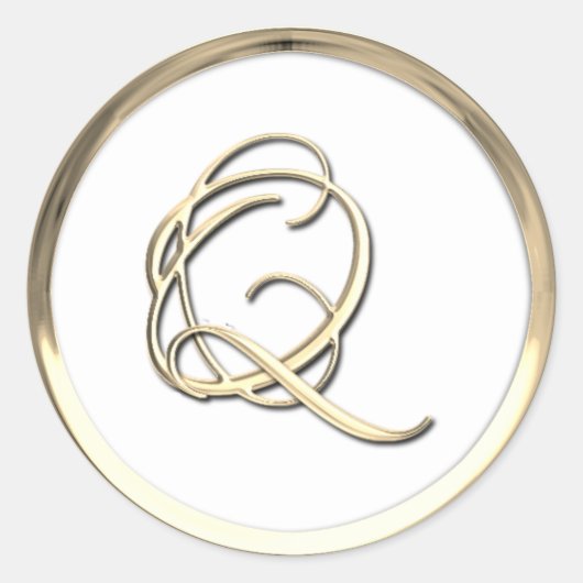 金ゴールドイニシャルモノグラムQスクリプト ラウンドシール (正面)