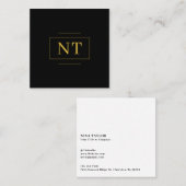 金ゴールドイニシャル縁どモノグラムミニマリストブラック スクエア名刺 (正面/裏面)