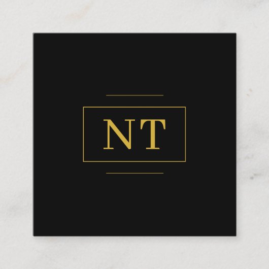 金ゴールドイニシャル縁どモノグラムミニマリストブラック スクエア名刺 (正面)