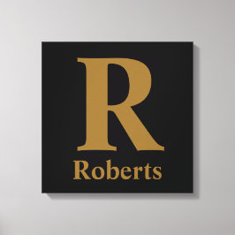 金ゴールドイニシャル/最初/ファミリ名（黒） キャンバスプリント