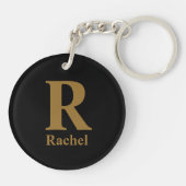 金ゴールドイニシャル/最初/ファミリ名(黒) キーホルダー (裏面)