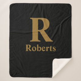 金ゴールドイニシャル/最初/ファミリ名（黒） シェルパブランケット