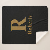 金ゴールドイニシャル/最初/ファミリ名(黒) シェルパブランケット (正面(横))