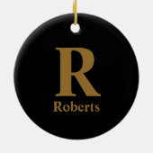 金ゴールドイニシャル/最初/ファミリ名（黒） セラミックオーナメント (裏面)