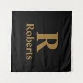 金ゴールドイニシャル/最初/ファミリ名（黒） タペストリー (正面(横))