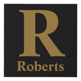 金ゴールドイニシャル/最初/ファミリ名（黒） フェイクキャンバスプリント