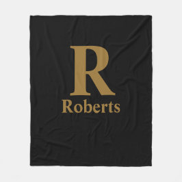 金ゴールドイニシャル/最初/ファミリ名（黒） フリースブランケット