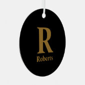 金ゴールドイニシャル/最初/ファミリ名（黒） メタルオーナメント (正面右)