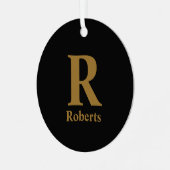 金ゴールドイニシャル/最初/ファミリ名（黒） メタルオーナメント (正面左)