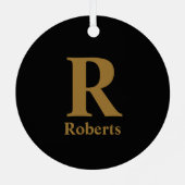 金ゴールドイニシャル/最初/ファミリ名（黒） メタルオーナメント (裏面)