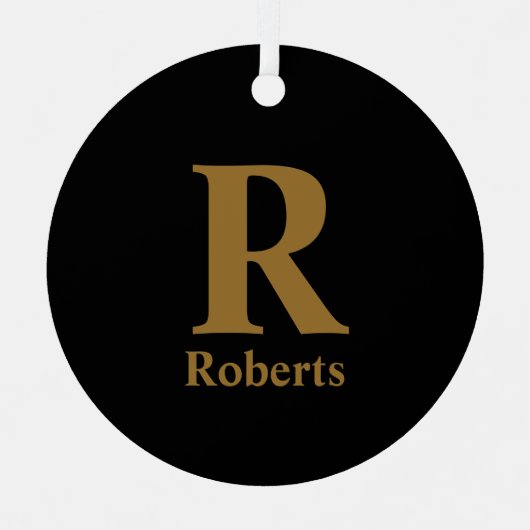 金ゴールドイニシャル/最初/ファミリ名（黒） メタルオーナメント (正面)