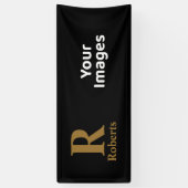 金ゴールドイニシャル/最初/ファミリ名（黒） 横断幕 (縦)