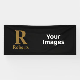 金ゴールドイニシャル/最初/ファミリ名（黒） 横断幕