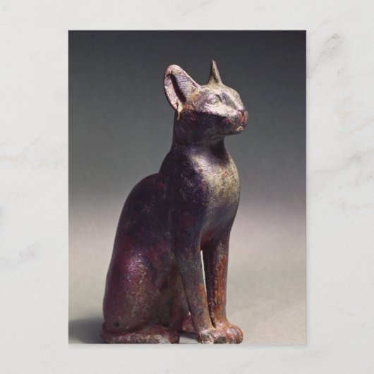 金ゴールドイヤリング付き猫の彫像 ポストカード (正面)