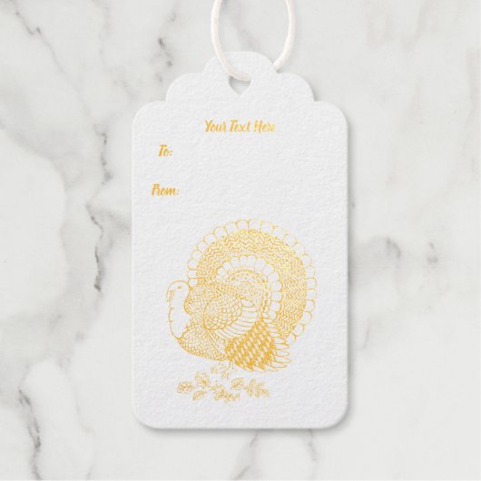 金ゴールドイラストレーションの雄トルコのファーン離れテール ギフトタグ (正面)