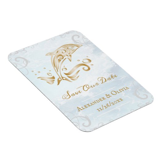 金ゴールドイルカ日付磁石を保存 マグネット (右側)